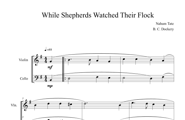 While Shepherds Watched Their Flock (Violin and Cello Duet) (arr. B. C. Dockery)