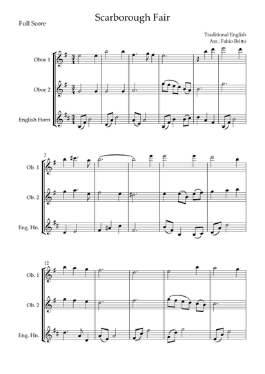 Scarborough Fair for Woodwind Trio (arr. Fabio Britto)