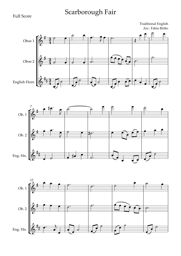 Scarborough Fair for Woodwind Trio (arr. Fabio Britto)