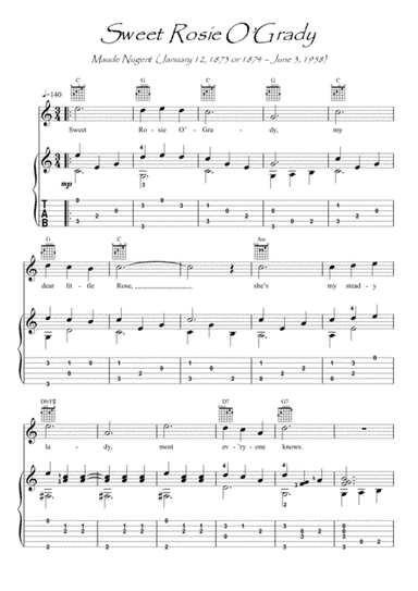 Sweet Rosie O Grady guitar fingerstyle (arr. PianoSheetNow)
