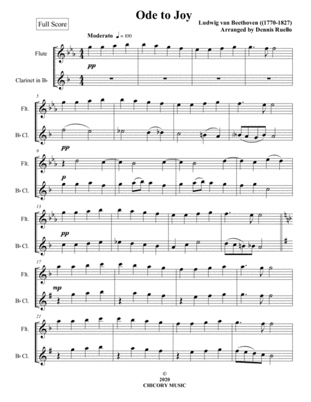 Ode to Joy - Flute and Clarinet Duet - Intermediate (arr. Dennis Ruello)