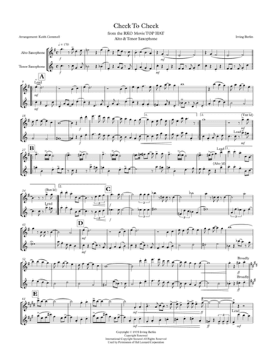 Cheek To Cheek (arr. Keith Gemmell)