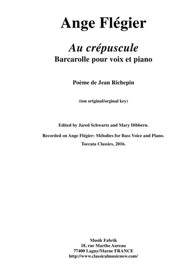 Ange Flégier:  Au crépuscule for baritone voice and piano (arr. Musik Fabrik Music Publishing)