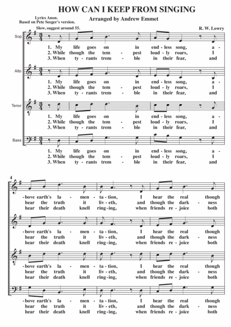 How Can I Keep From Singing A Cappella SATB V2 (arr. Andrew Emmet)