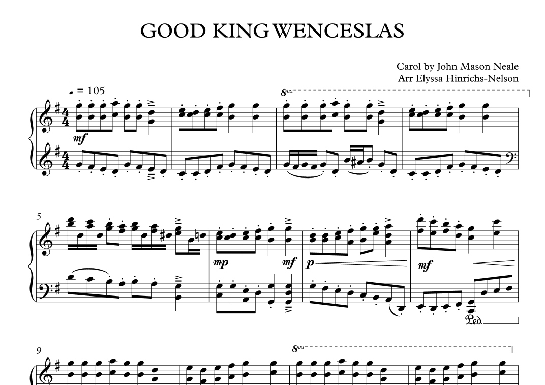 GOOD KING WENCESLAS for Piano by Elyssa Hinrichs-Nelson (arr. Elyssa Hinrichs-Nelson)