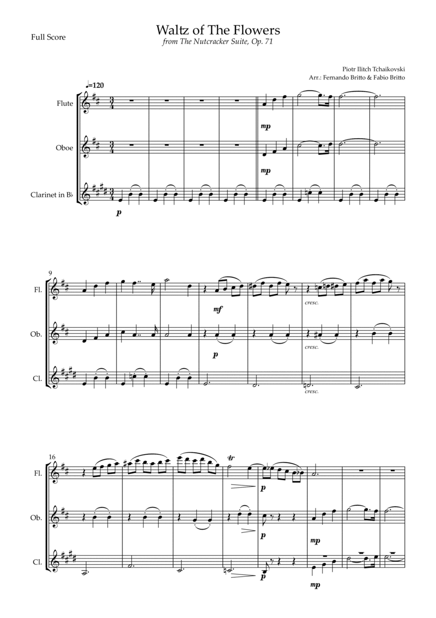 Waltz of The Flowers - from Nutcracker (P. I. Tchaikovsky) for Woodwind Trio (arr. Fernando Britto)