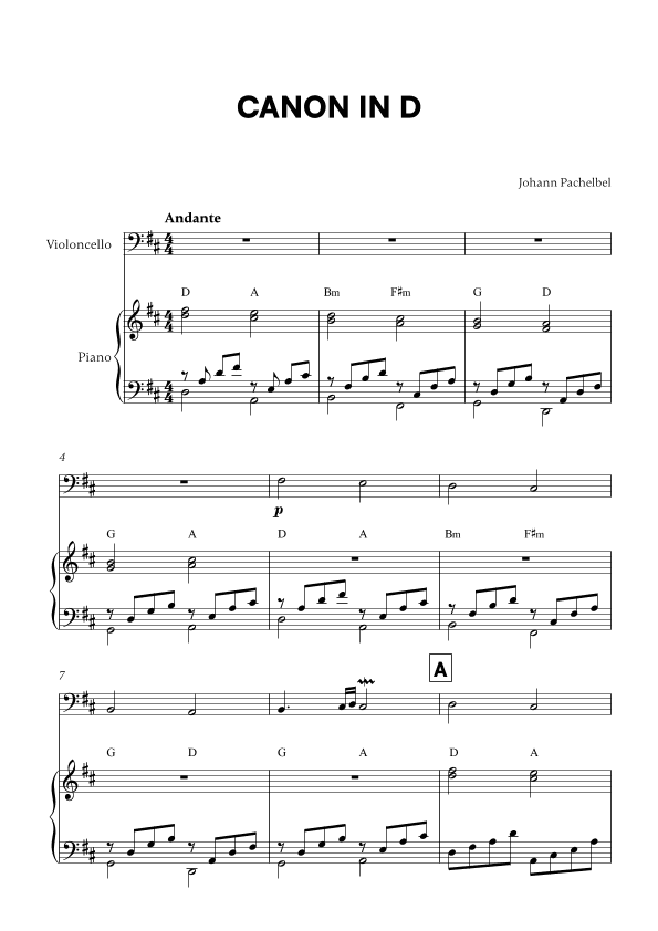 Canon in D (for Cello and Piano) (arr. Cadenza Editions)
