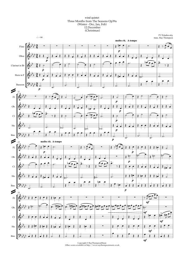 Tchaikovsky: The Seasons Op.37a “Winter” (Dec, Jan, Feb) - wind quintet (arr. Ray Thompson)