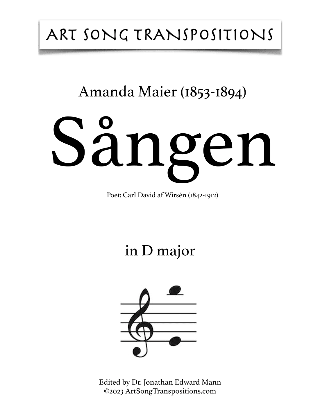 MAIER: Sången (transposed to D major) (arr. ArtSongTranspositions.com)