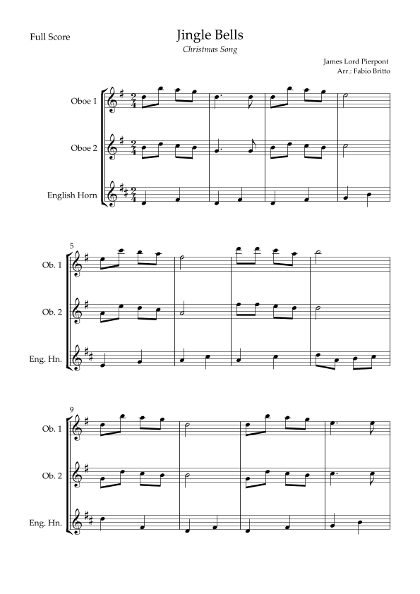 Jingle Bells (Christmas Song) for Woodwind Trio (arr. Fabio Britto)