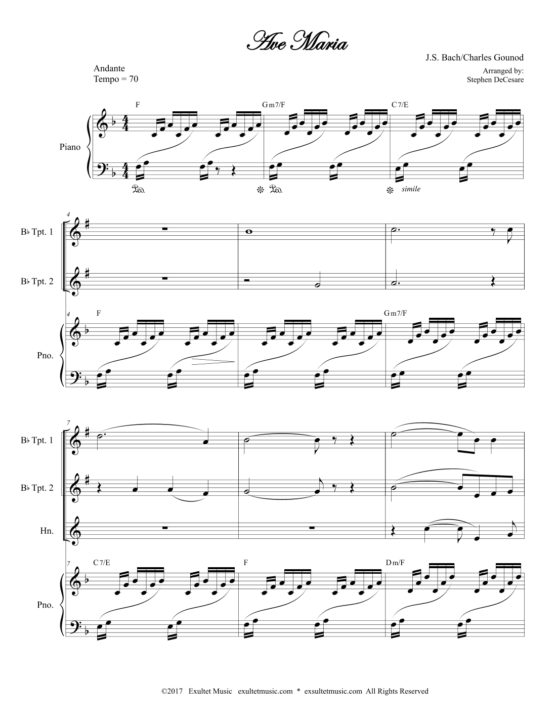 Ave Maria (Brass Quartet - Piano Accompaniment) (arr. Stephen DeCesare)