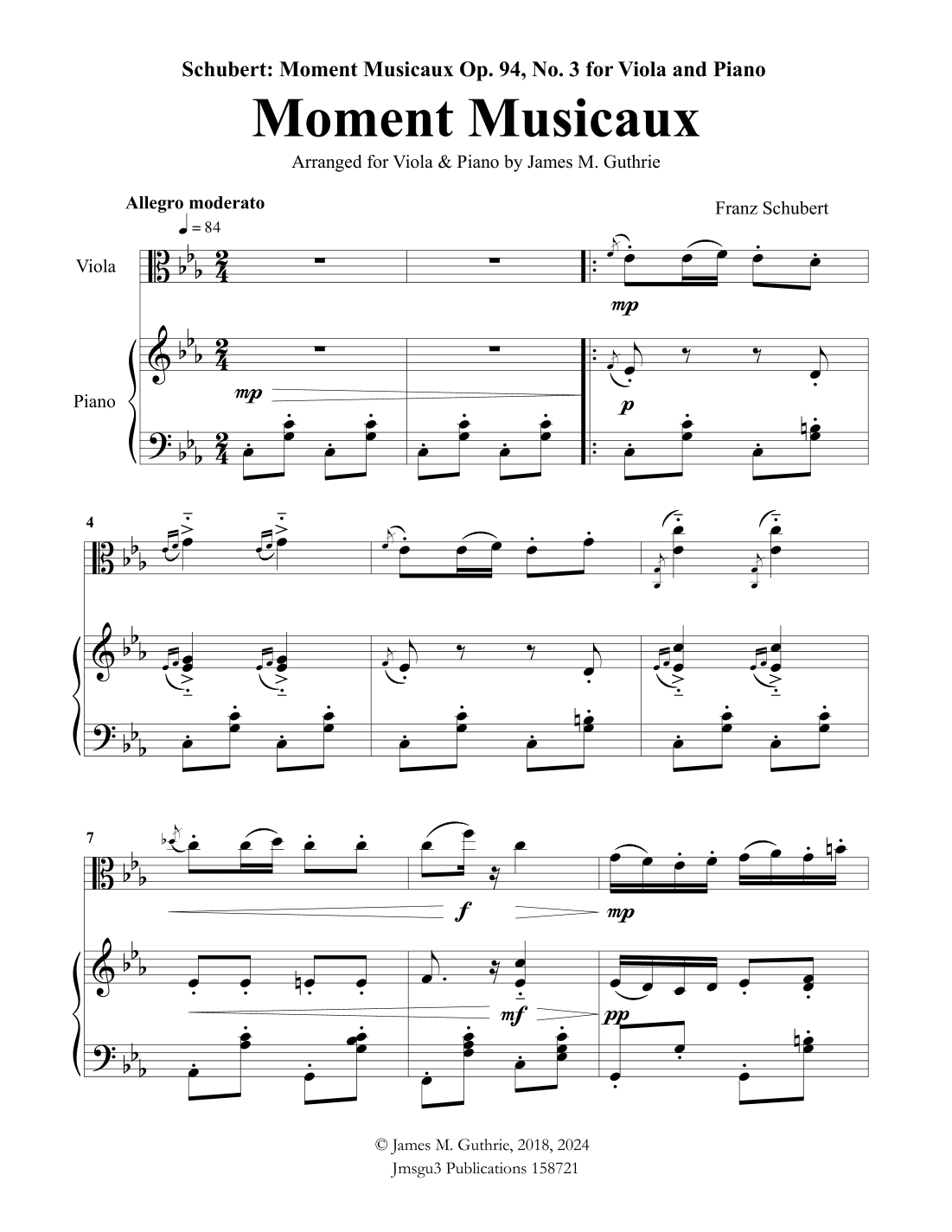 Schubert: Moment Musicaux for Viola & Piano (arr. James M. Guthrie, ASCAP)