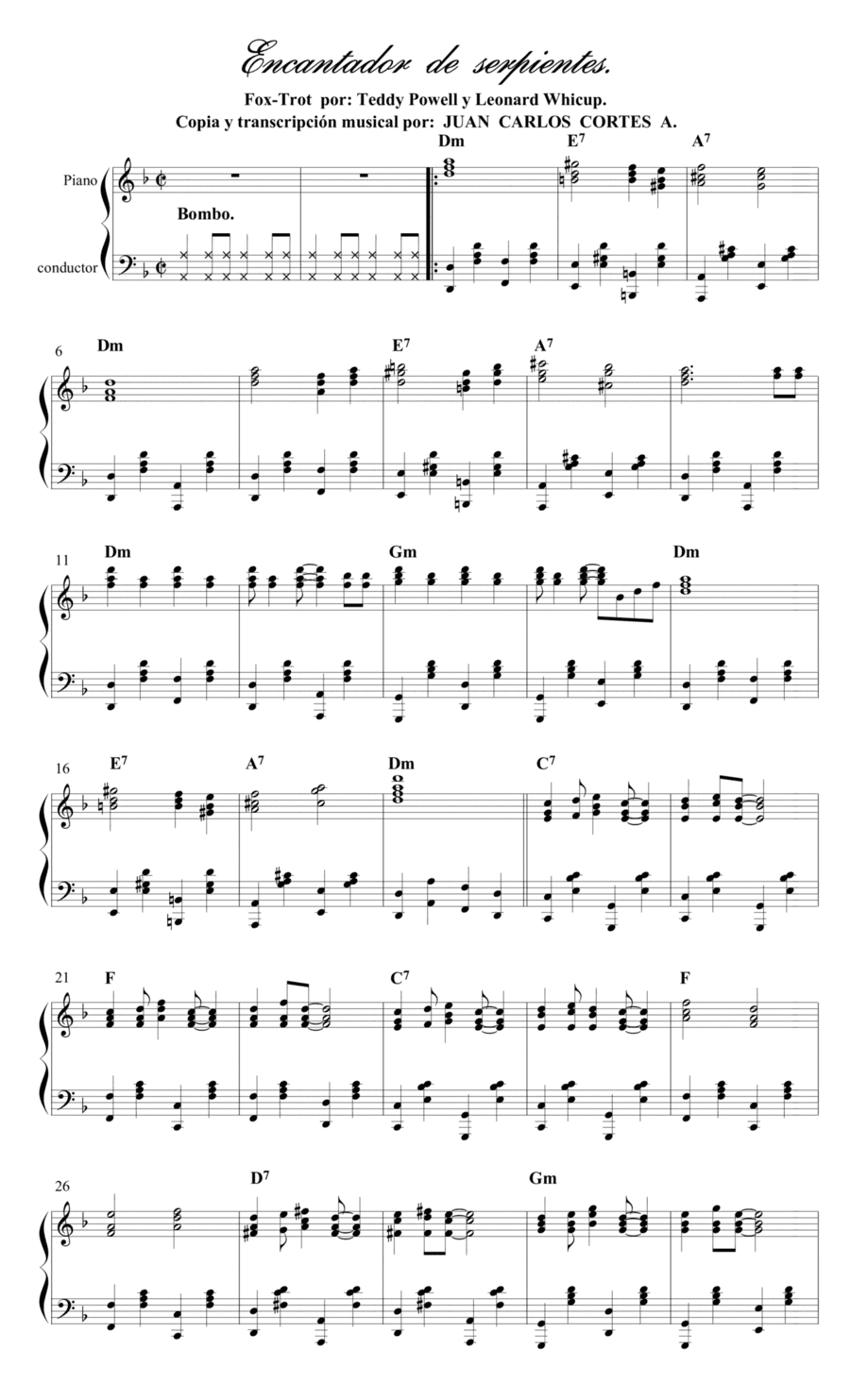 Encantador de serpientes (The snake charmer) - Fox Trot por Teddy Powell y Leonard Whicup (arr. Juan Carlos Cortés A.)