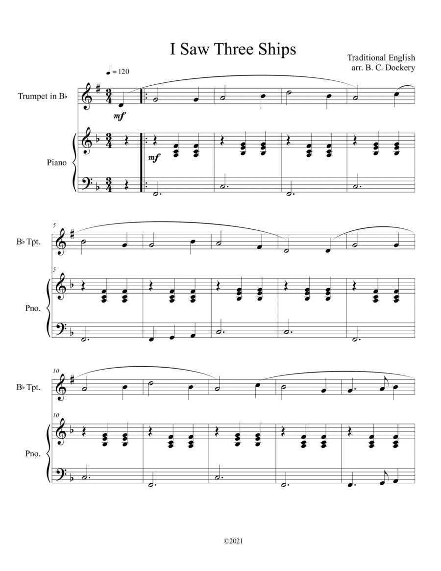 I Saw Three Ships (Trumpet Solo with Piano Accompaniment) (arr. B. C. Dockery)