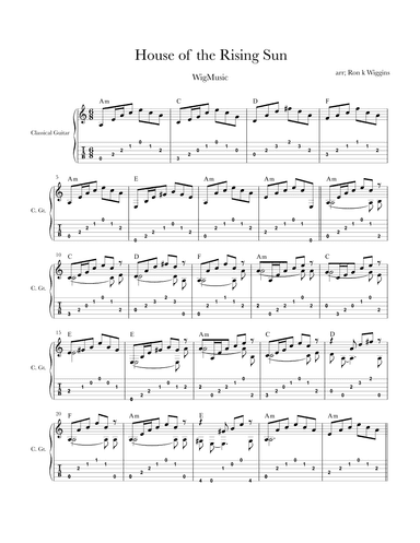 House of the Rising Sun - Classical Guitar (arr. Ron k Wiggins)