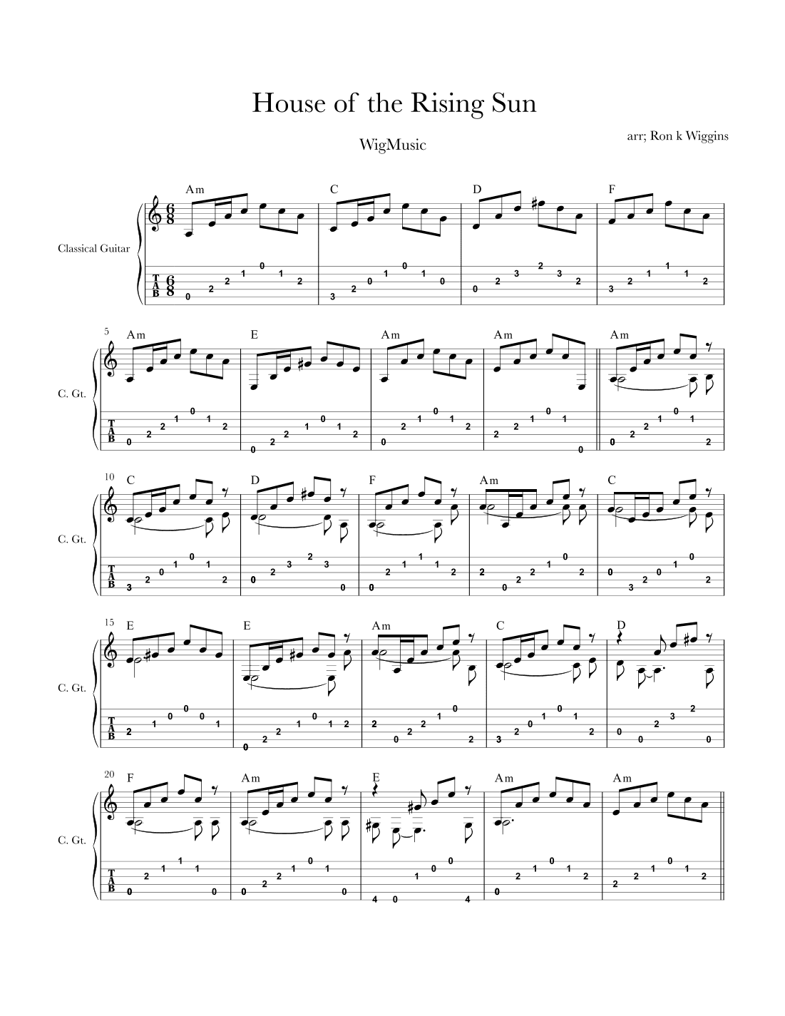 House of the Rising Sun - Classical Guitar (arr. Ron k Wiggins)