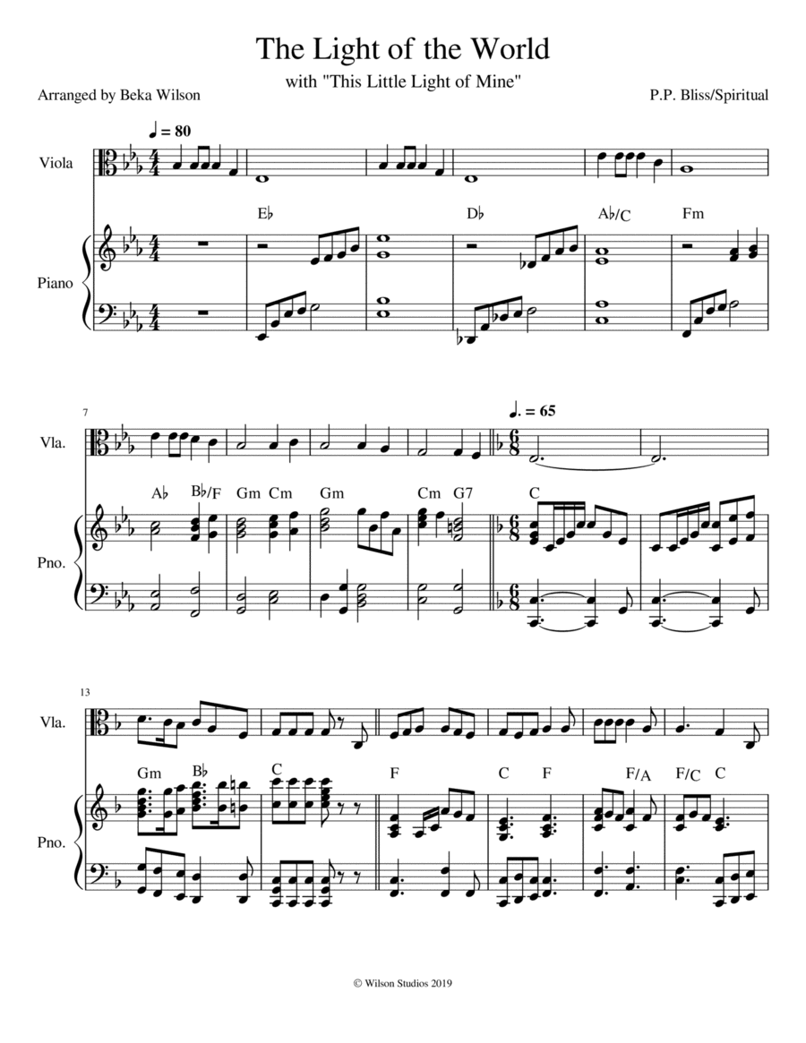 The Light of the World is Jesus/This Little Light of Mine--viola solo (arr. Beka Wilson)