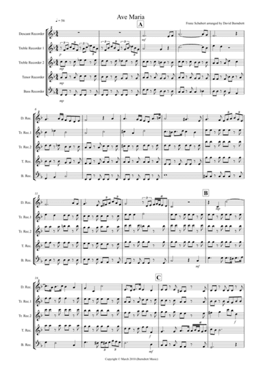 Ave Maria for Recorder Quintet (arr. David Burndrett)