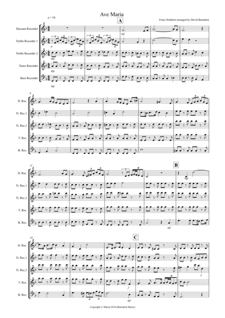 Ave Maria for Recorder Quintet (arr. David Burndrett)