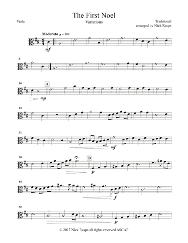 The First Noel (Variations for Full Orchestra) Viola part (arr. Nick Raspa)