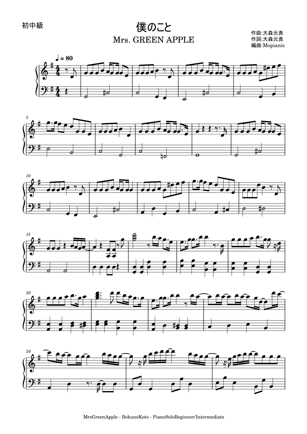 Bokuno Koto (arr. Mopianic)