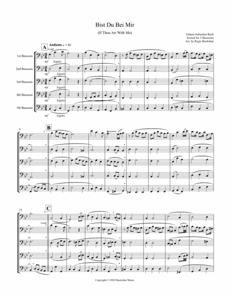 Bist Du Bei Mir (Bassoon Quintet) (arr. Regis Bookshar)
