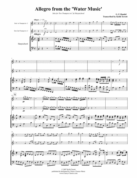 Allegro from the "Water Music" for Two Trumpets and organ or piano (arr. Terrett, Keith)