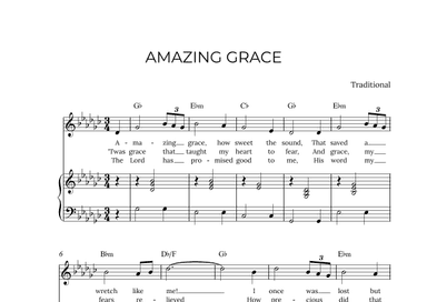 AMAZING GRACE - for piano and soprano in Gb major with chords (arr. Alex Nunes Rodrigues)