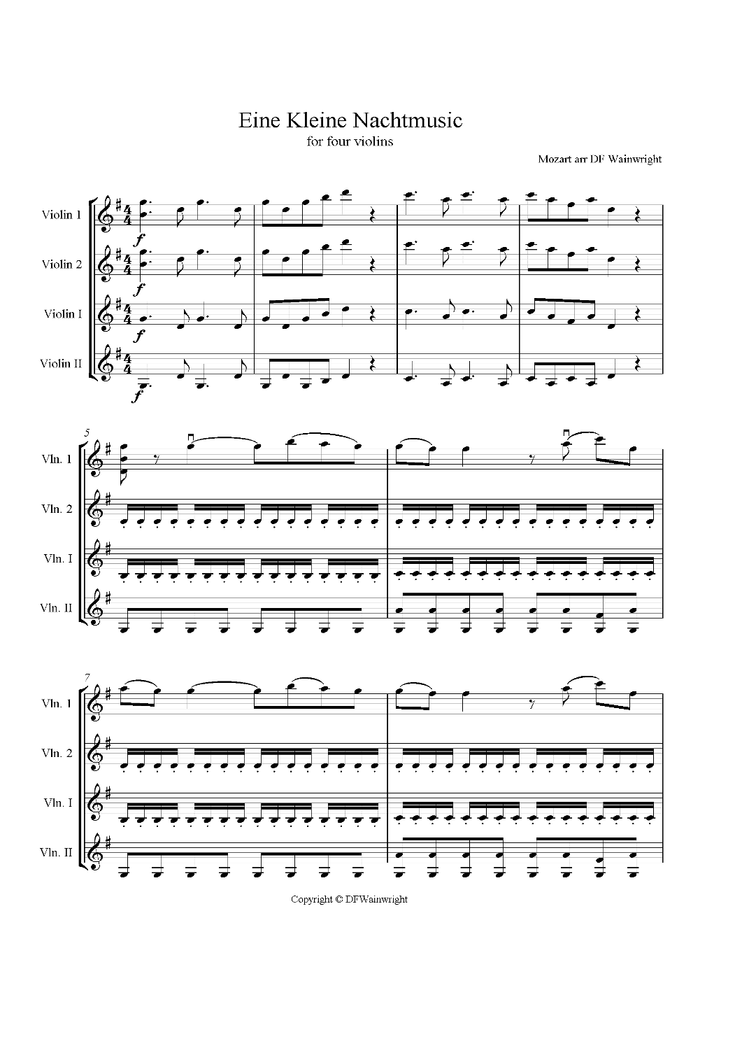 Eine Kleine Nachtmusic First Movement for 4 Violins (arr. D F Wainwright)