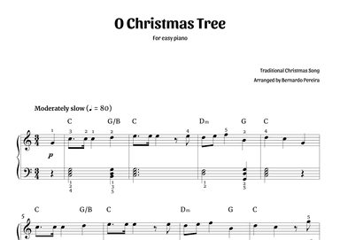 O Christmas Tree (easy piano in C major – with chords) (arr. Bernardo Pereira)