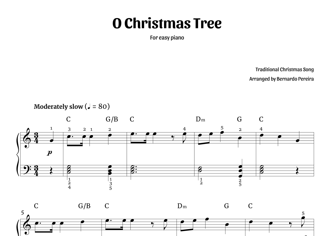 O Christmas Tree (easy piano in C major – with chords) (arr. Bernardo Pereira)
