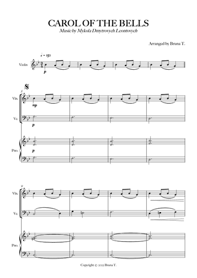 Carol of the Bells (Piano, Violin and Cello) (arr. Bruna T.)