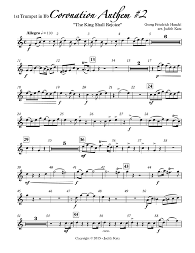 Coronation Anthem #2 - "The King Shall Rejoice" - for brass quintet - Parts (arr. Judith Katz)
