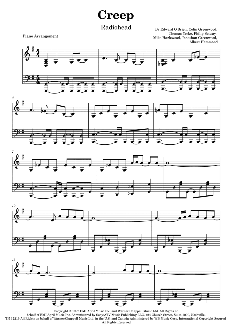 Creep (arr. Piano Go Life)