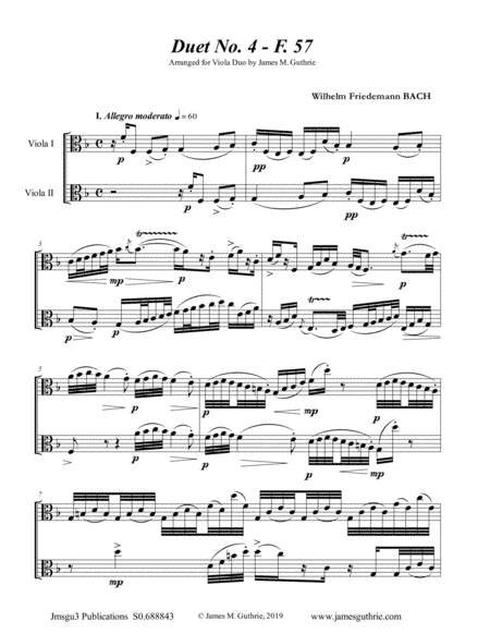WF Bach: Duet No. 4 for Viola Duo (arr. James M. Guthrie, ASCAP)