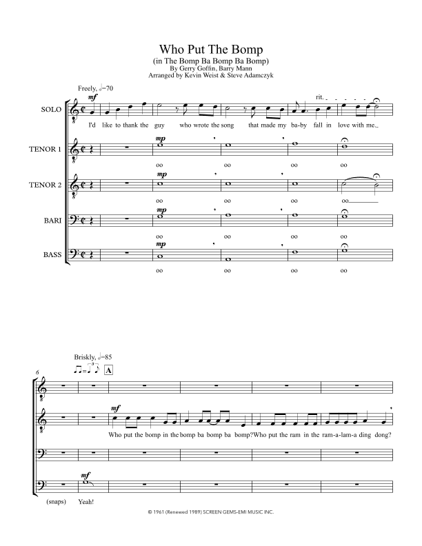 Who Put The Bomp (in The Bomp Ba Bomp Ba Bomp) (arr. Kite & String Music)
