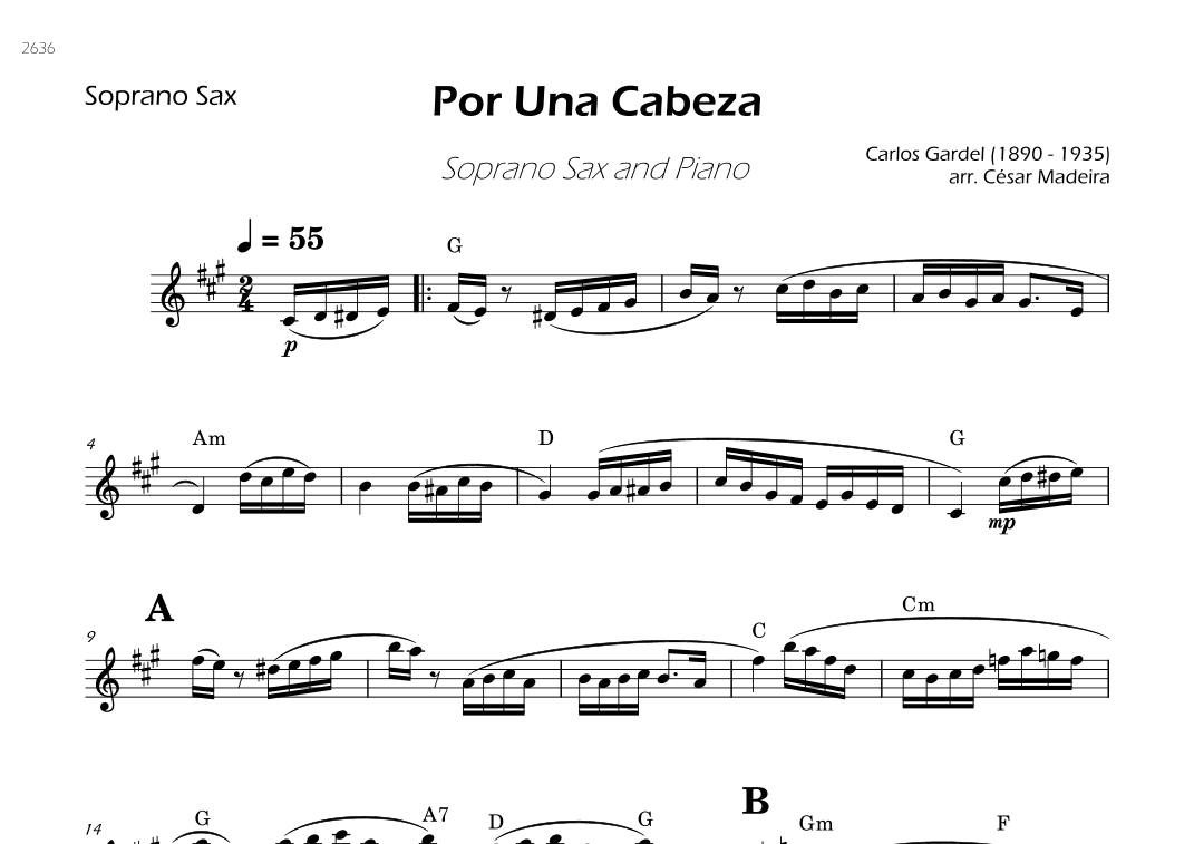 Por Una Cabeza - Soprano Sax Solo - W/Chords (arr. César Madeira)