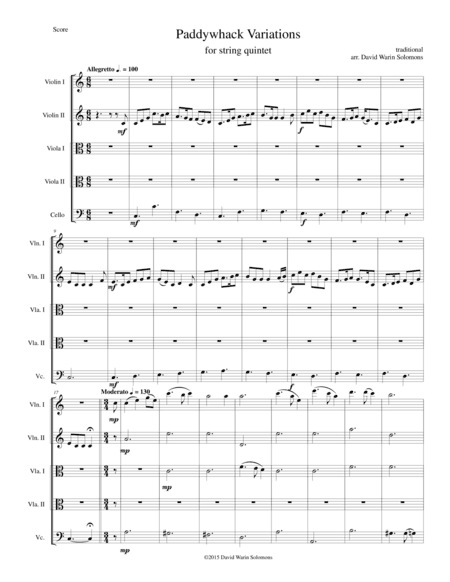 Paddywhack Variations for string quintet (arr. David Warin Solomons)