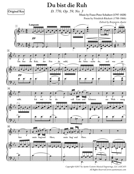 Schubert - Du bith die Ruh for High Voice in E-flat (arr. Benjamin Ayotte)