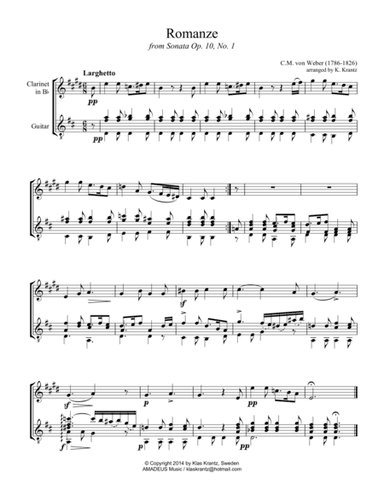 Romanze Op. 10 for clarinet in Bb and guitar (arr. Amadeus Music)
