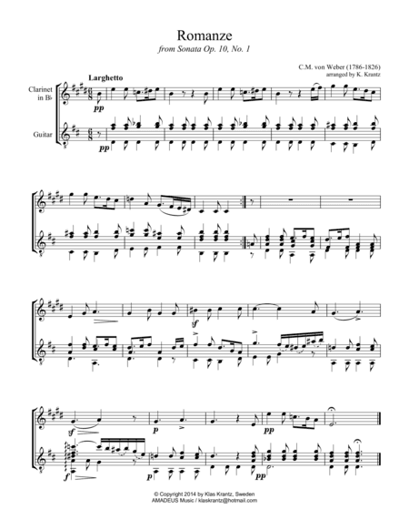 Romanze Op. 10 for clarinet in Bb and guitar (arr. Amadeus Music)