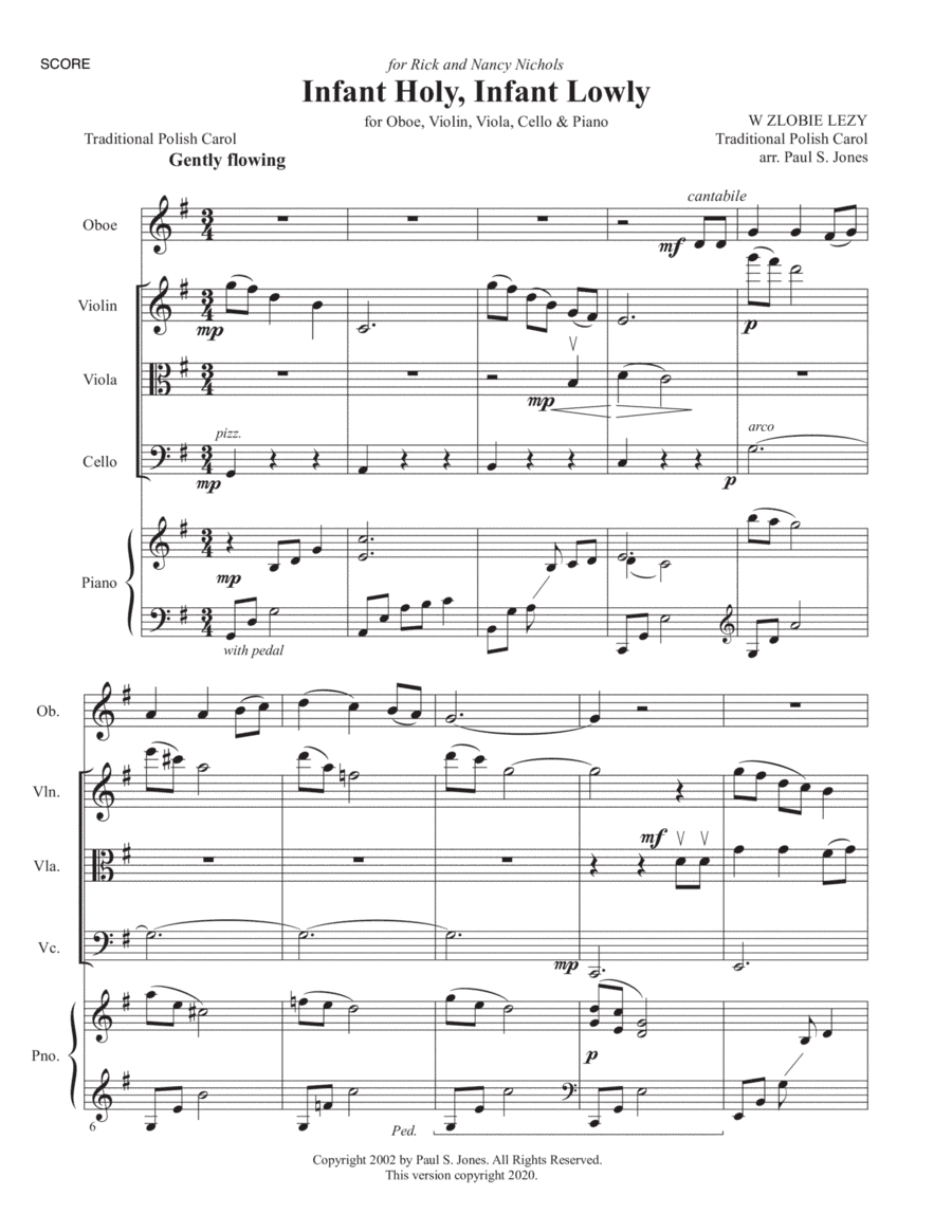 Infant Holy, Infant Lowly (Quintet - Oboe, Violin, Viola, Cello & Piano) (arr. Paul S. Jones)