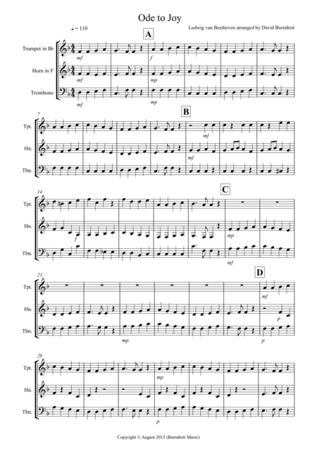 Ode to Joy for Brass Trio (arr. David Burndrett)