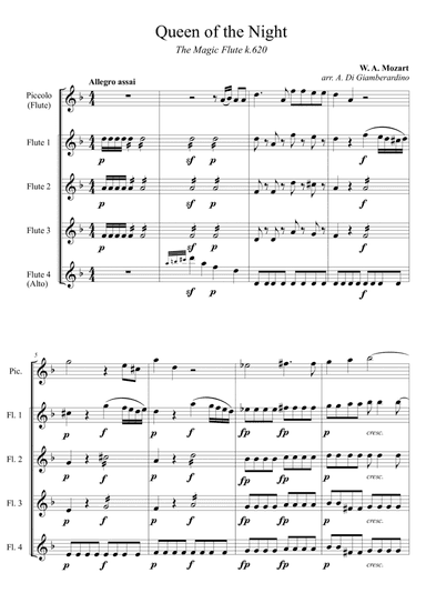 Queen of the Night - Flute Quintet/choir (arr. Antonio Di Giamberardino)