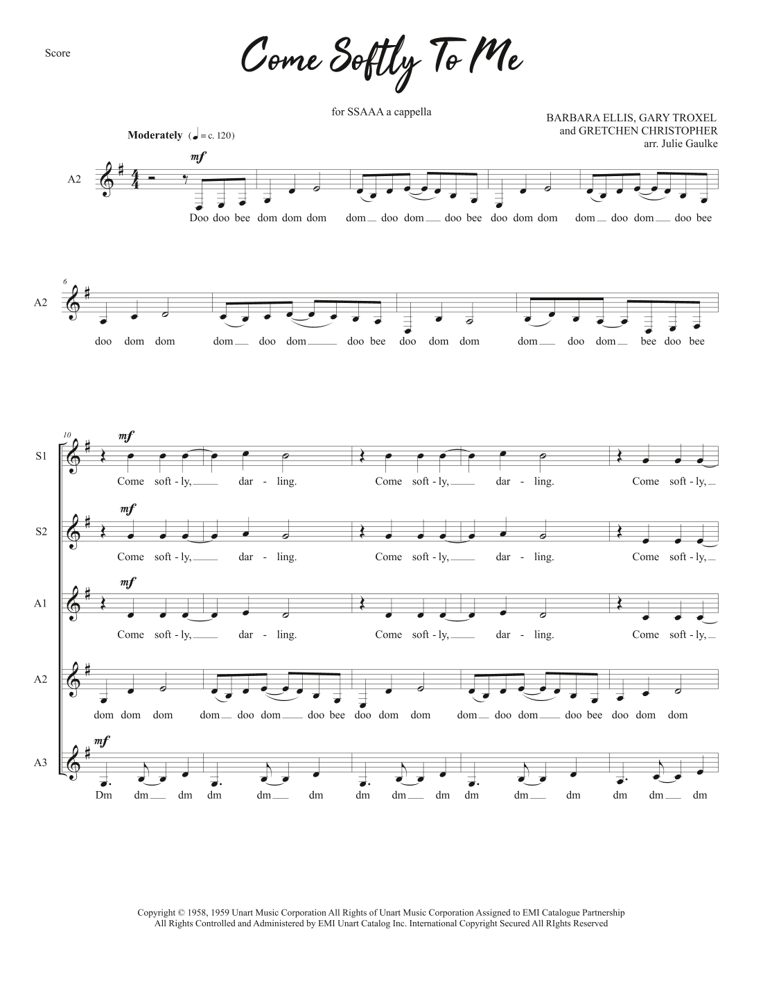 Come Softly To Me (arr. Julie Gaulke)
