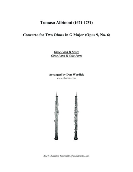 Concerto for Two Oboes in G Major, Op. 9 No 6 (arr. Don Werdick (1946 - ))
