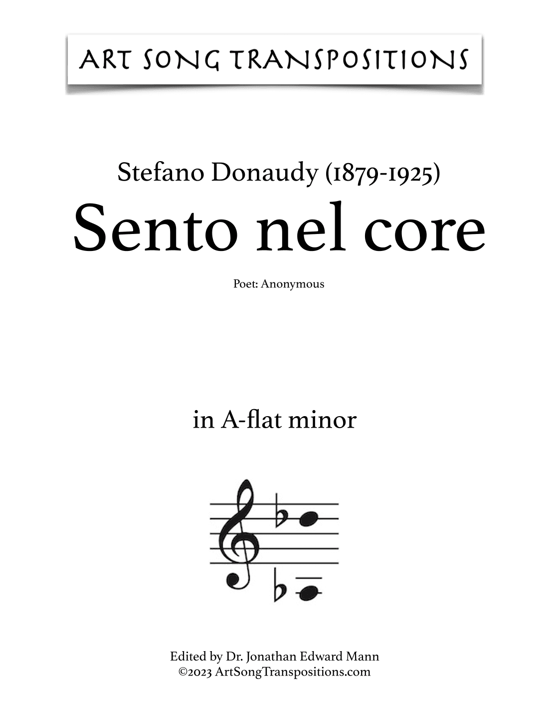 DONAUDY: Sento nel core (transposed to A-flat minor) (arr. ArtSongTranspositions.com)