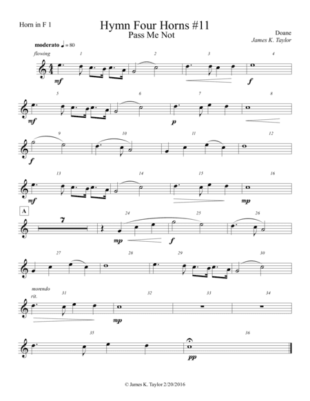 PASS ME NOT (Horn Quartet #11) (arr. James K. Taylor)