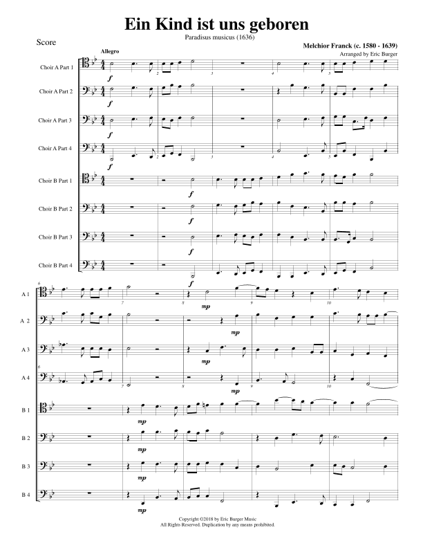 Ein Kind ist uns geboren for Trombone or Low Brass Octet (arr. Eric Burger Music)