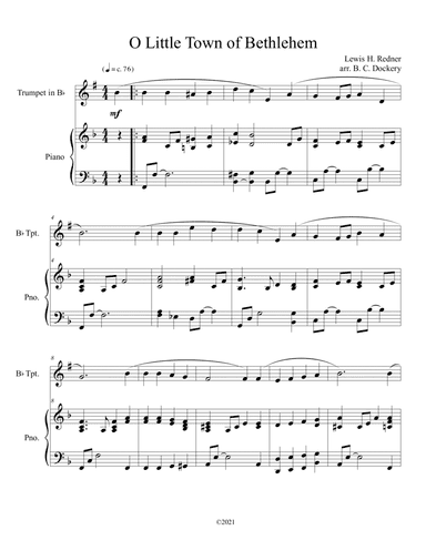 O Little Town of Bethlehem (Trumpet Solo) with piano accompaniment (arr. B. C. Dockery)